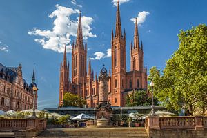 Marktsäule und Marktkirche, Wiesbaden van Christian Müringer