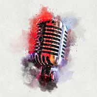 Classic Vintage Chrome Microphone in Colorful Watercolor