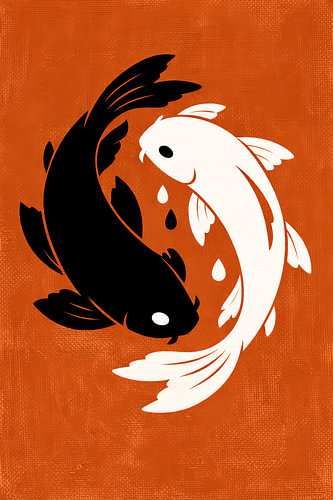 Yin Yang Koi Vissen op Oranje Achtergrond