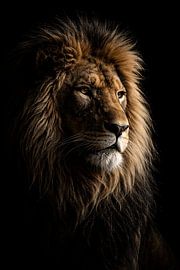 Majestätischer Löwe in dunklem Licht – kraftvolles Wildlife-Porträt mit warmen Farbtönen von Design Wall Arts