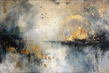 Abstract Schilderij - Goud Blauw Mysterieus Kunstwerk van Joriali Abstract