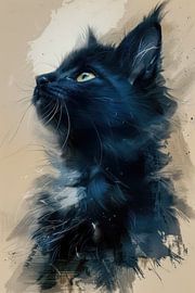 Schilderij, portret, kat, impressionisme van Peter Pen tekeningen en schilderijen