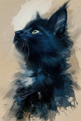 Painting, portrait, cat, impressionism