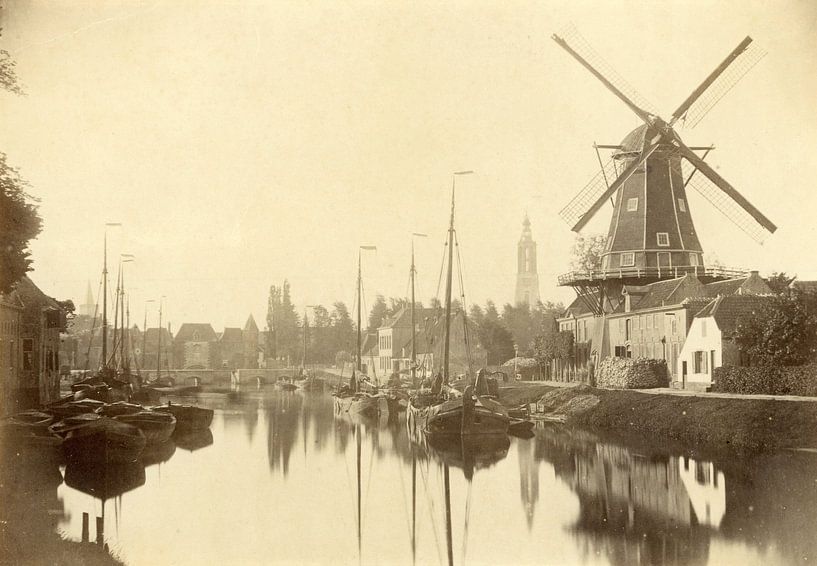 De Eem met (olie) molen "De Rijzende Zon" aan de Kleine Koppel (1864). van Creative Masters