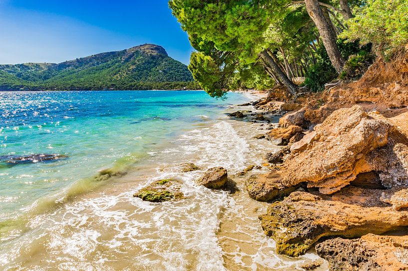 View of bay beach of Platja de Formentor, idyllic seaside on Mallorca, Spain Mediterranean Sea by Alex Winter