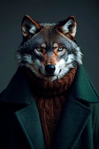 Elegante wolf in een stijlvolle outfit