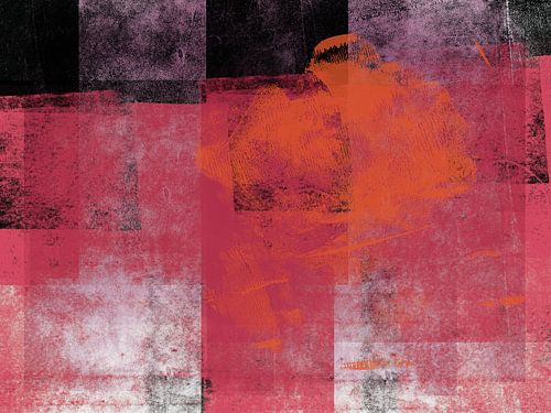 Kleurblokken in rood roze, oranje en zwart. Moderne abstracte kunst.