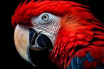 Hyperrealistische Rode Papegaai op Zwarte Achtergrond van De Muurdecoratie