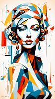 Portrait of a woman, elegant and colourful.