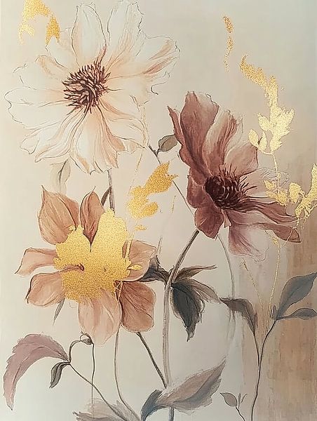 Peinture de fleurs | Pétales dorés par Zen et Plus