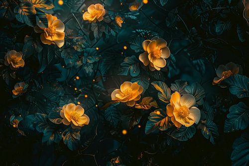 Fleurs orange dans l'obscurité