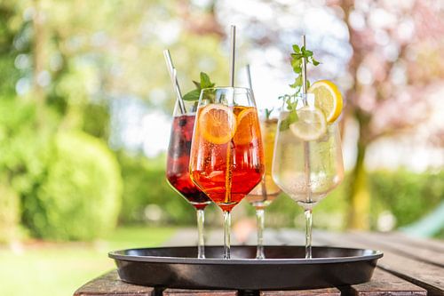 Cocktails fruités sur une table dans le jardin à bière