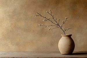 Rustikale Vase mit einzelnem Zweig