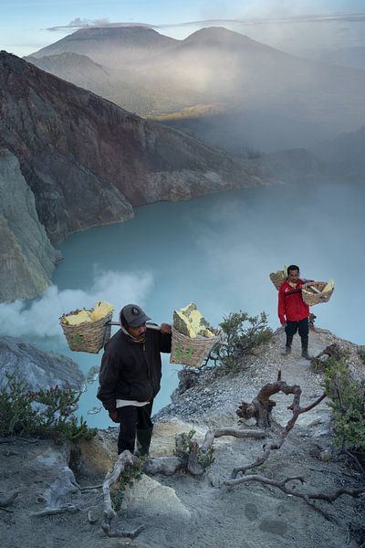 Mineurs de soufre au bord du cratère d'Ijen. par Anges van der Logt