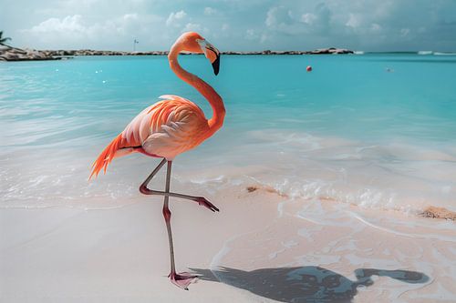 Flamingo op het strand in Aruba