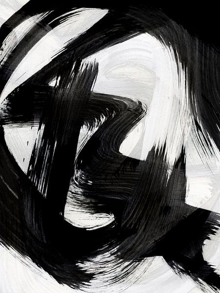 Streken 19 | Zwart-wit penseelstreek expressionisme van Menega Sabidussi