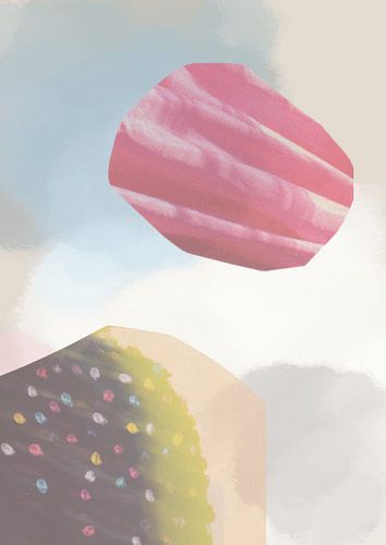 Abstrakte Collage auf einem aquarellierten Hintergrund