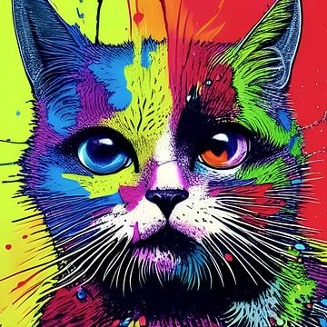 Portret van een kat II - kleurrijk popart graffiti van Lily van Riemsdijk - Art Prints met Kleur
