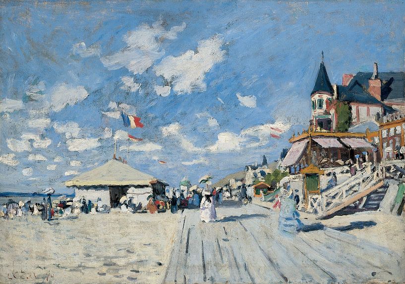 Die Strandpromenade am Strand von Trouville, Claude Monet von Meesterlijcke Meesters