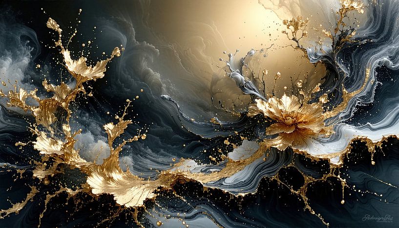 Abstraktion von Blüten aus Gold – Eine abstrakte Reise durch Strömung, Formwerdung und das Leuchten im Dunkel von AidasignArt