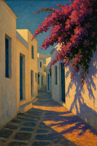 Bougainvillea schaduw - Edward Hopper geïnspireerd Griekse eilandscène