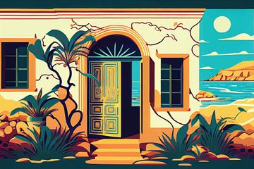 Illustratie van de voordeur van een huis van Ariadna de Raadt-Goldberg