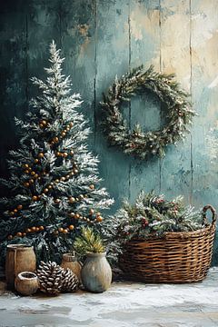 Nature morte de Noël | Nature morte traditionnelle de Noël en bleu sur Caprices d'Art