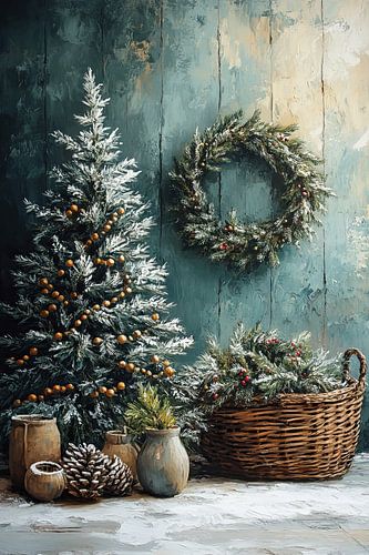 Weihnachtsstilleben | Traditionelles Weihnachtsstilleben in Blau von Kunst Laune