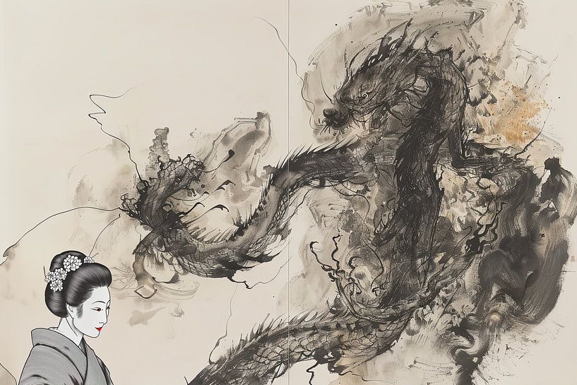 malerisches Japan Geisha Drache von Egon Zitter