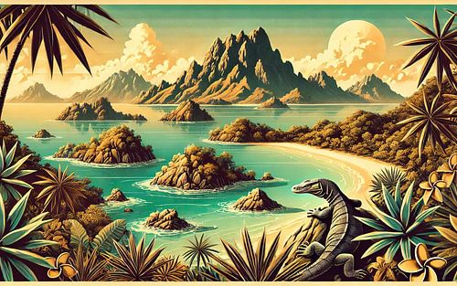 Vintage Komodo eilanden poster, Indonesië