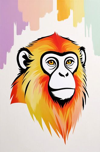 Kleurrijk aapportret op minimalistische achtergrond