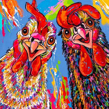 Lachende kippen van Happy Paintings