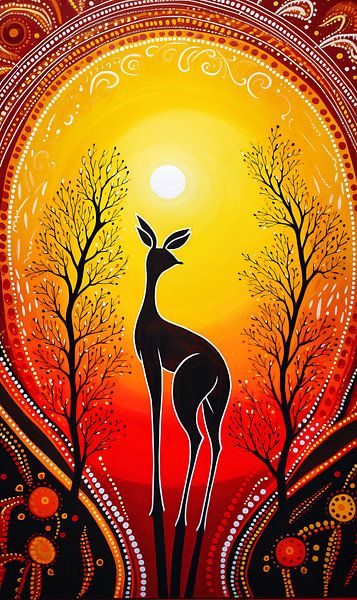 Kangoeroe Aboriginal schilderij van Virgil Quinn - Decorative Arts