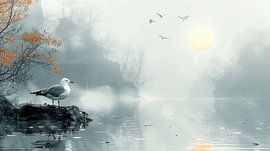 weiß-grau mit Farbelement von Gelissen Artworks