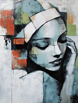 Vrouwenportret | Whispers of Urban Serenity van Abstract Schilderij