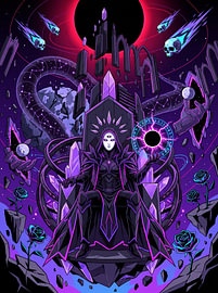 Dark Fantasy Sorceress Queen Crystal Throne Void Portal Graphic Illustration by The Deeper Way