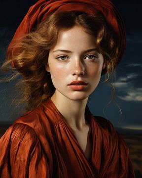 Portret "Het meisje in rood" van Carla Van Iersel