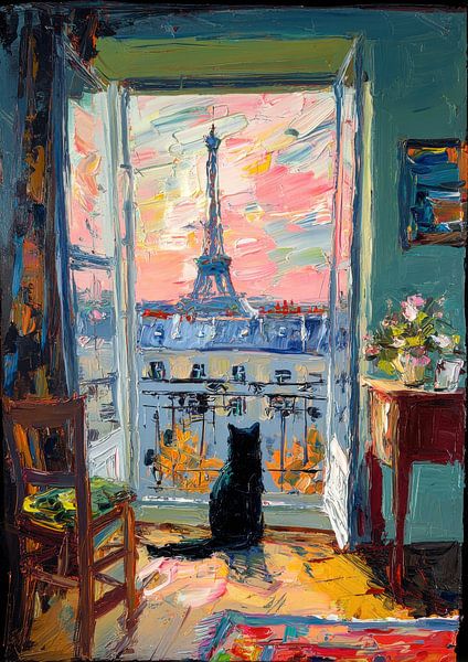 Paris Chat Huile Impressionnisme par Niklas Maximilian