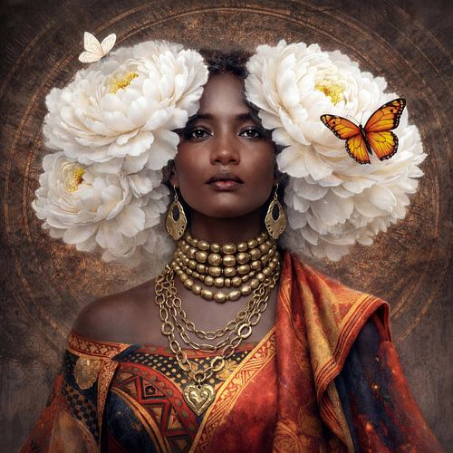 Afrikanische Schönheit und Schmetterlinge