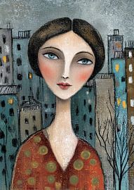 Luxemburg Frauenporträt | Frau Stadtbild von Abstraktes Gemälde