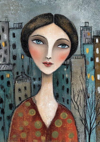Luxembourg Women's portrait | Woman Cityscape by Abstract Painting