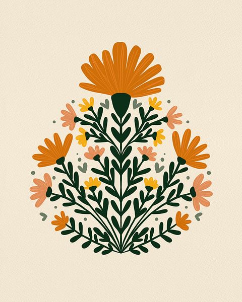 Bouquet floral symétrique - orange par Angela Minca