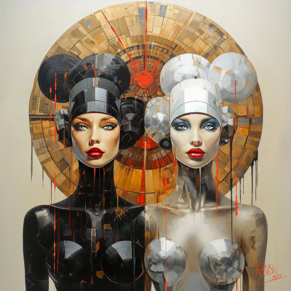 Portrait de deux femmes &quot;Modern Future&amp;#039 ; III par René van den Berg
