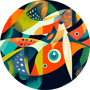 Kleurrijke vissen in diepblauw water van Poster Art Shop