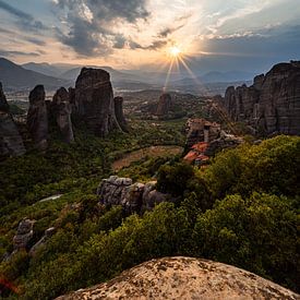Coucher de soleil apocalyptique Monastères des Météores, Grèce sur Michiel de Groot