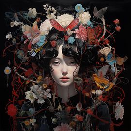 Girl with flowers dark by TheXclusive Art