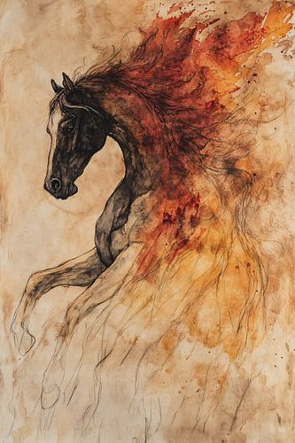 Aquarelle dynamique de cheval fougueux