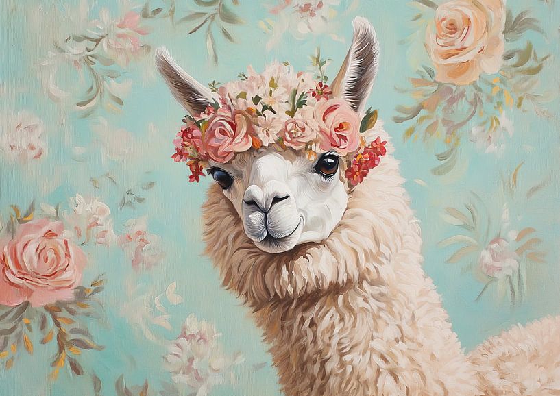Flower wreath Lama by Wonderful Art