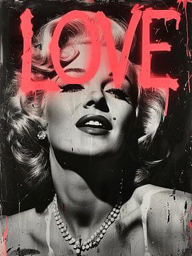 Portret van Marilyn Monroe met in neon het woord LOVE van Carla Van Iersel