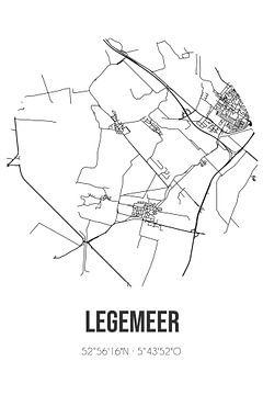 Legemeer (Fryslan) | Map | Black and white by Rezona